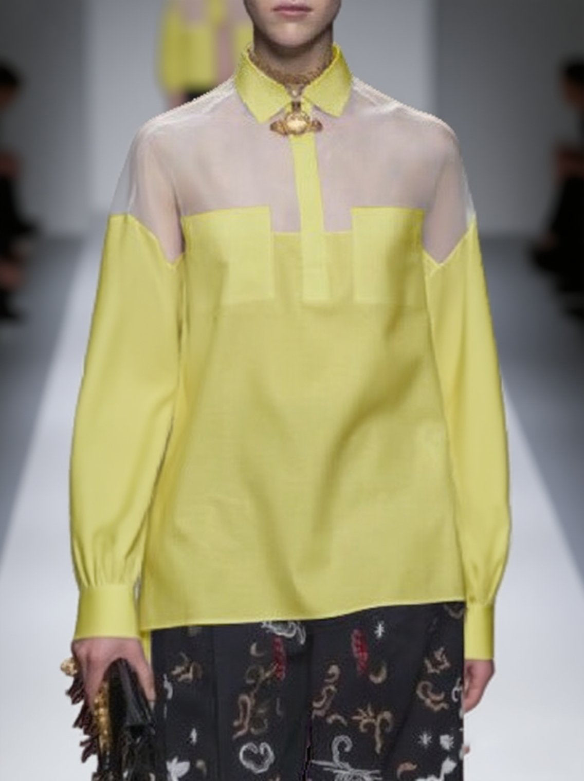 Long Sleeves See-Through Solid Color Split-Joint Lapel Blouses&Shirts Tops