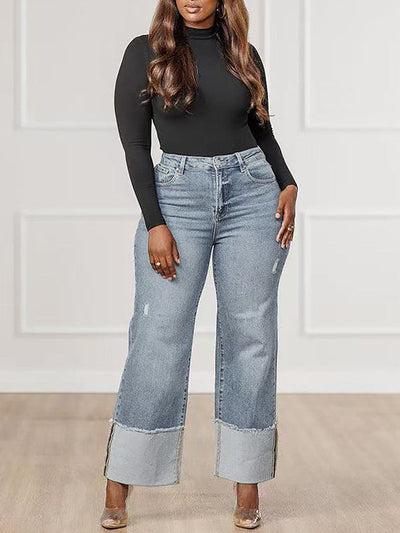 High Waisted Split-Joint Jean Pants Bottoms