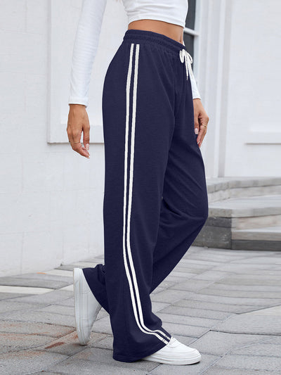 Elasticated Waist High Waisted Drawstring Split-Joint Pants Trousers