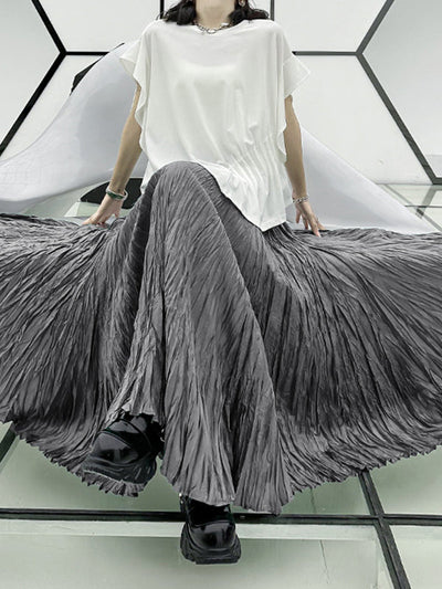 A-Line Irregular Clipping High-Waisted Pleated Solid Color Skirts