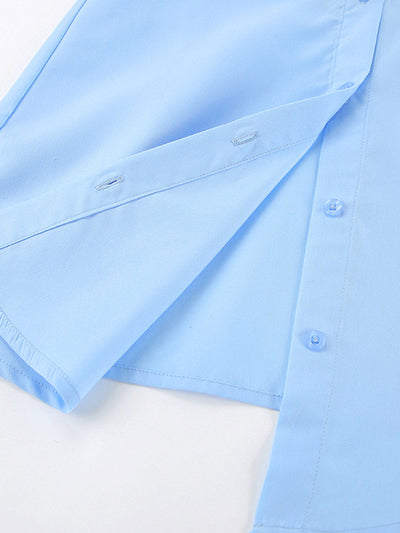 Long Sleeves Loose Buttoned Solid Color Split-Joint Twist Lapel Mini Dresses Shirt Dress