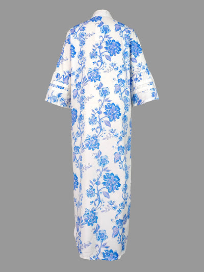 Flared Sleeves Loose Flower Print Split-Joint Split-side Deep V-Neck Midi Dresses