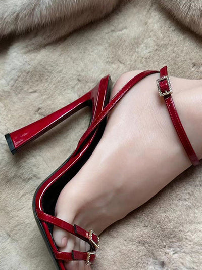 Belt Buckle Open Toe Split-Joint Pumps Sandals