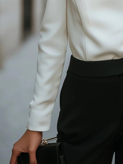 Long Sleeves Loose Buttoned Solid Color Asymmetric Collar Blouses&Shirts Tops