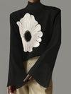 Flared Sleeves Flower Print High-neck T-Shirts Tops