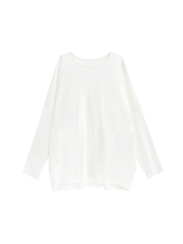 Batwing Sleeves Long Sleeves Solid Color Round-neck T-Shirts Tops