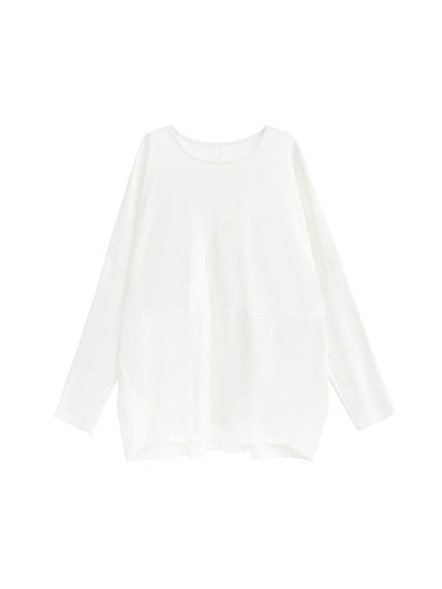 Batwing Sleeves Long Sleeves Solid Color Round-neck T-Shirts Tops