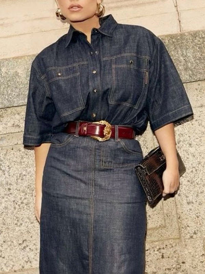 Half Sleeves Loose Buttoned Lapel Blouses&Shirts Tops