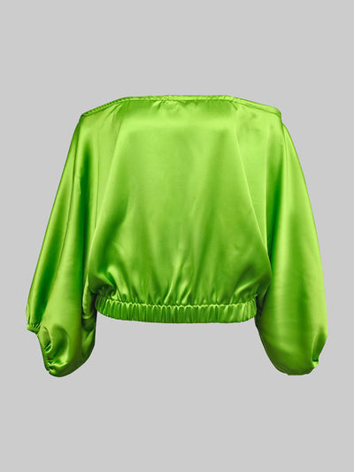 Batwing Sleeves Loose Solid Color Split-Joint Off-The-Shoulder Blouses