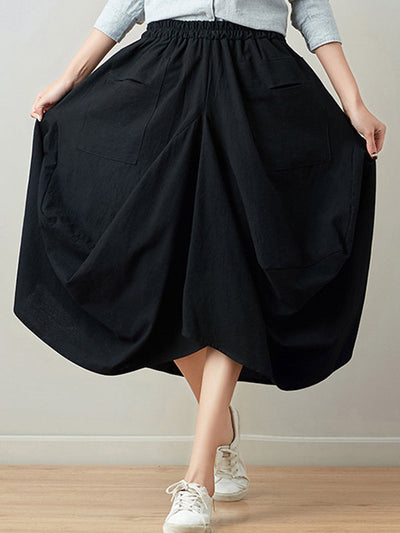 Artistic Retro Ramie Cotton 6 Colors Loose Irregular Elasticity Skirt
