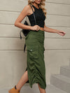 A-Line Buttoned Drawstring Pockets Solid Color Split-Side Skirts Bottoms