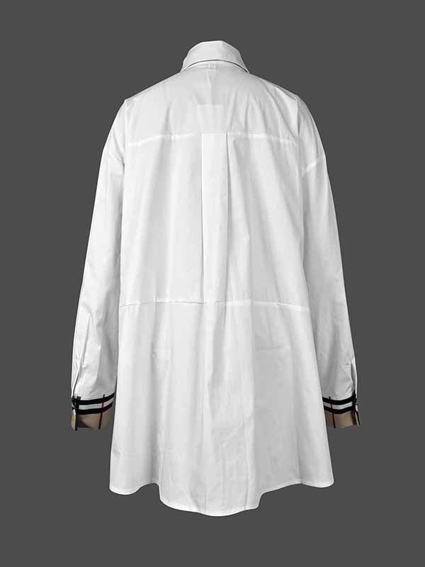 High-Low Long Sleeves Buttoned Plaid Pockets Split-Joint Split-Side Lapel Blouses&Shirts Tops