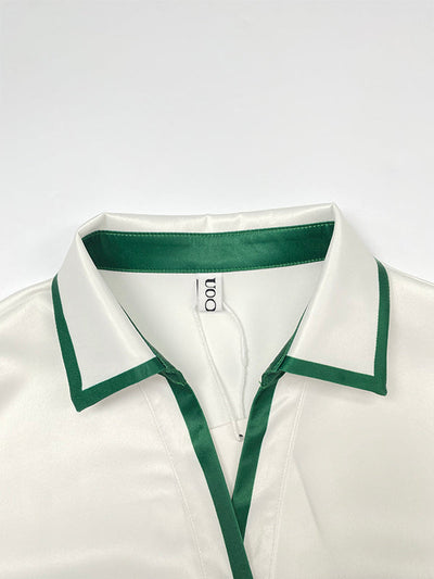 Long Sleeves Loose Buttoned Contrast Color Pockets Lapel Blouses&Shirts Tops