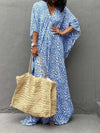 Batwing Sleeves Loose Leopard Split-Side Sun Protection V-Neck Cover-Ups Swimwear Maxi Dresses