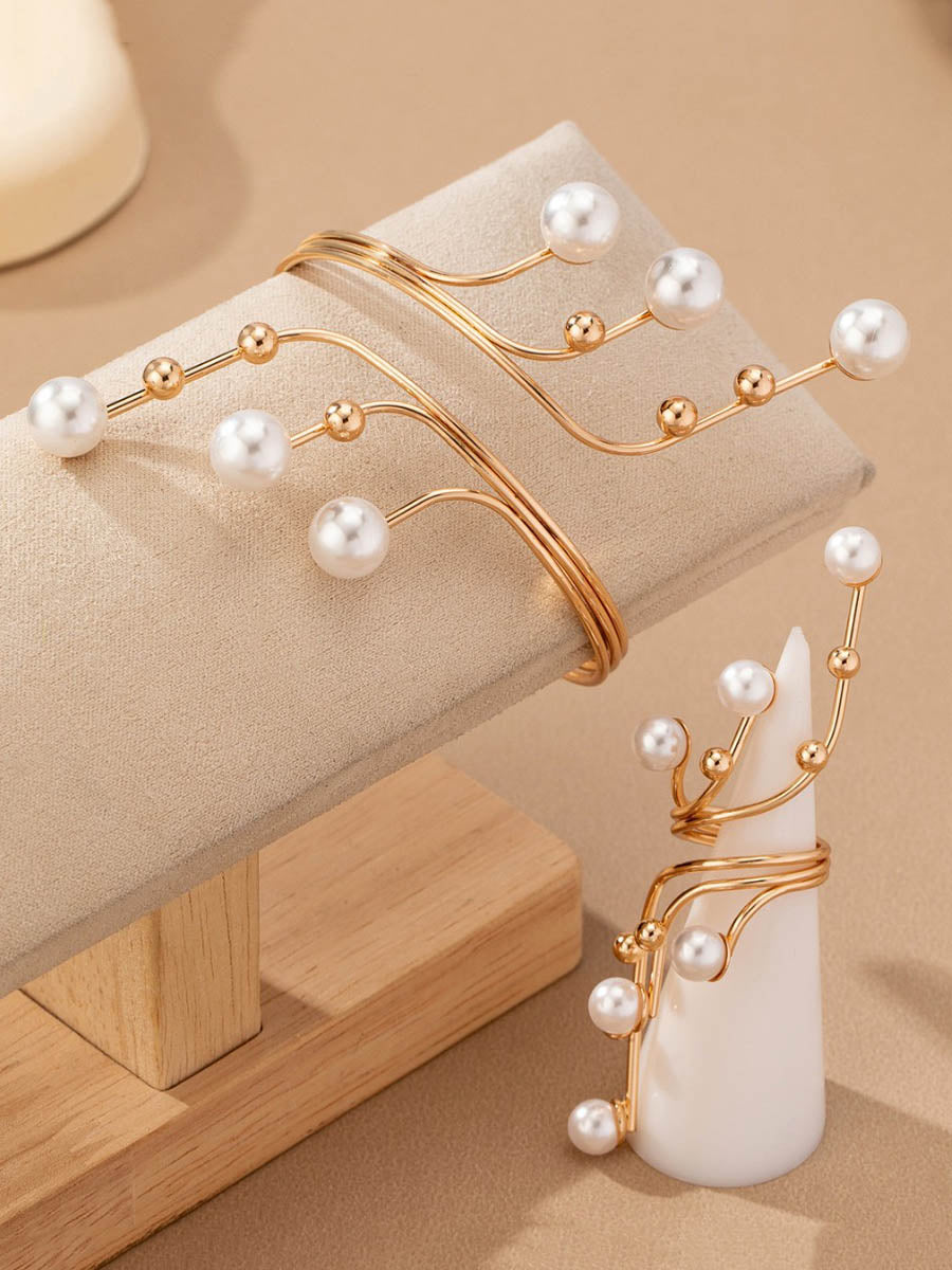 Irregularity Rhine Stones Shiny Split-Joint Bracelet Accessories + Rings Accessories Two Pieces Set