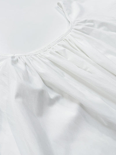 Flared Sleeves Loose Pleated Solid Color Split-Joint Round-Neck Maxi Dresses