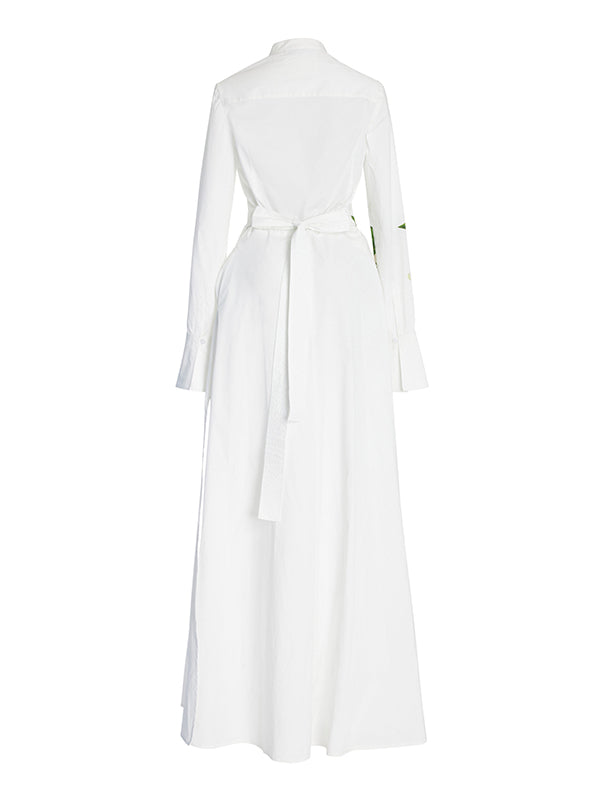 A-Line Long Sleeves Buttoned Flower Print Round-Neck Maxi Dresses