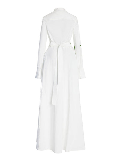 A-Line Long Sleeves Buttoned Flower Print Round-Neck Maxi Dresses