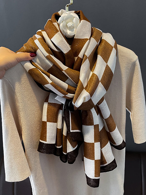 Simple Fashion Contrast Color Plaid Printed Scarf