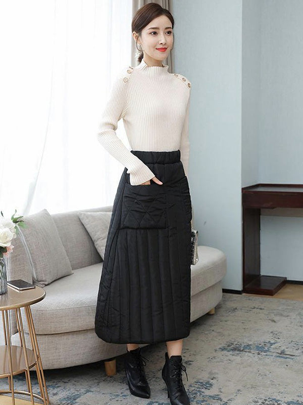 Vintage Loose Elasticity High-Waisted A-Line Padded Skirt Bottom