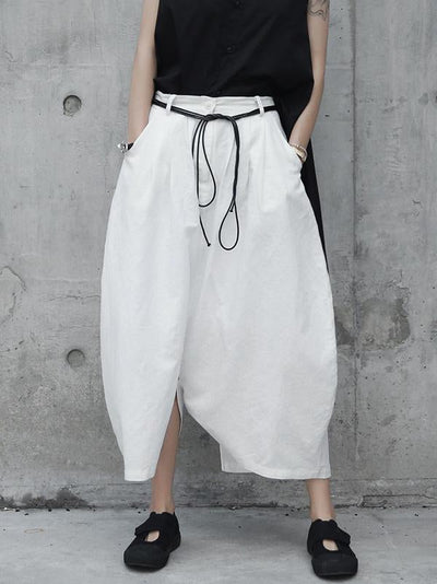 Loose White Linen Split-side Harem Pants