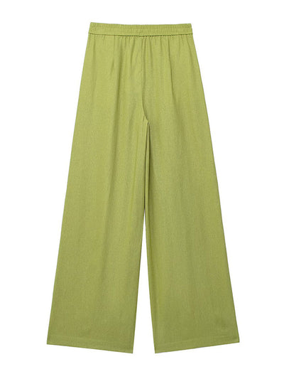 Loose Solid Color Split-Joint Split-Side Lapel Blouse + Elasticity Pleated Pants Trousers Two Pieces Set