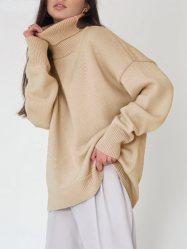 Long Sleeves Loose Solid Color High Neck Knitwear Pullovers Sweater Sweater Tops