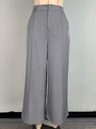 Loose Wide Leg Pockets Solid Color Ninth Pants Trousers