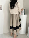 A-Line Long Sleeves Pleated Split-Joint Round-Neck Midi Dresses
