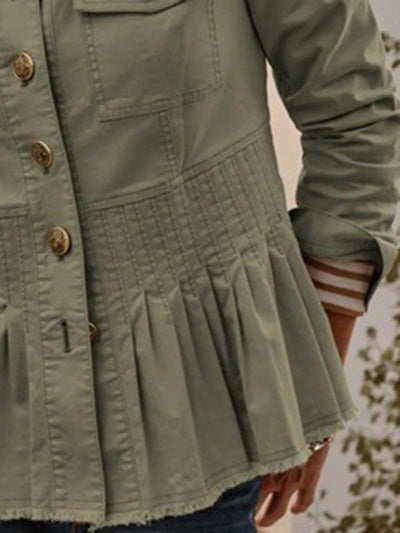 Long Sleeves Buttoned Pleated Split-Joint Stand Collar Outerwear