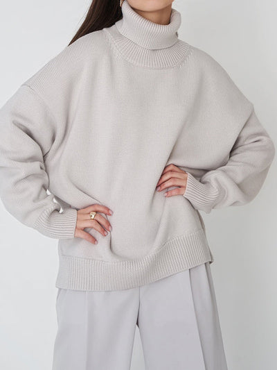 Long Sleeves Loose Solid Color High Neck Knitwear Pullovers Sweater Sweater Tops