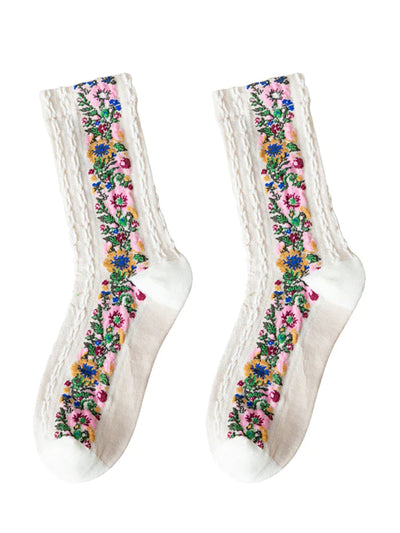 Retro Floral Jacquard Socks