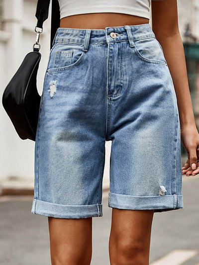 High Waisted Loose Buttoned Pockets Jean Pants Bottoms Shorts Bottoms