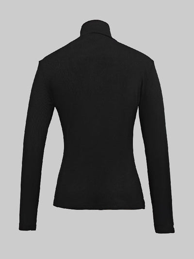 Skinny Solid Color Split-Joint High Neck T-shirts