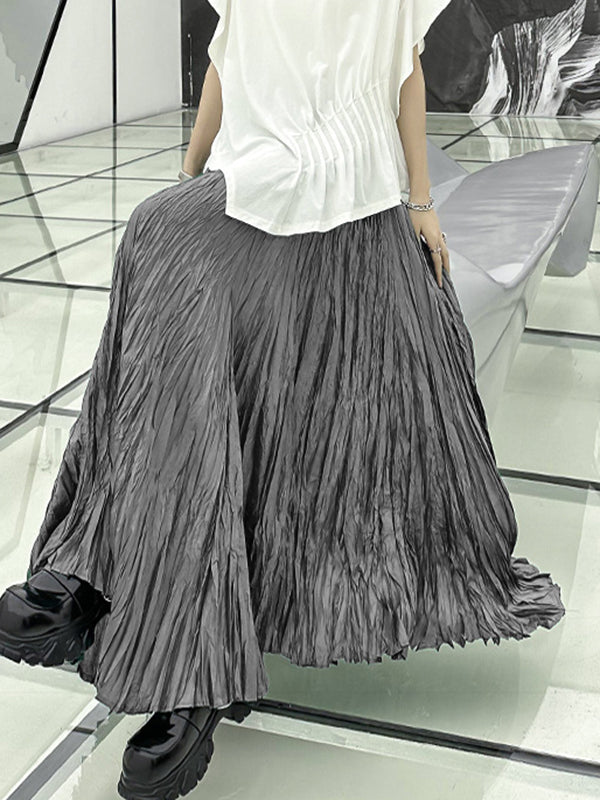 A-Line Irregular Clipping High-Waisted Pleated Solid Color Skirts