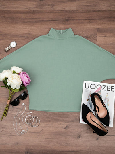 Long Sleeves Loose Solid Color High Neck Blouses&Shirts Tops