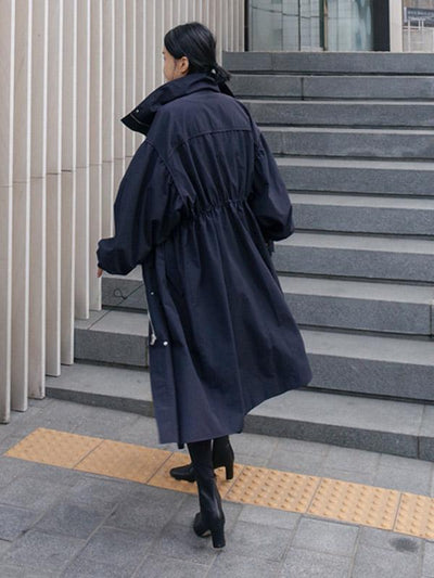 Solid Color Loose Elastic Waist Long Outwear