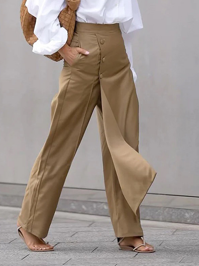 High Waisted Asymmetric Solid Color Pants Trousers