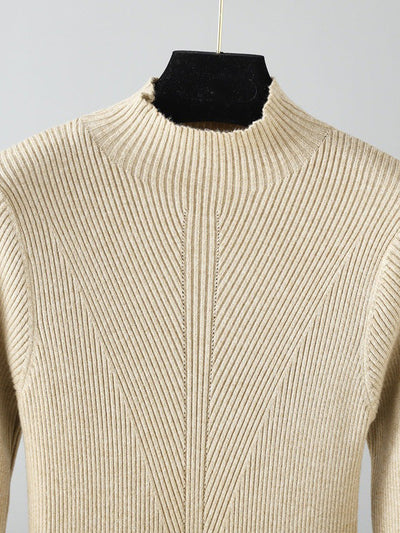 Stylish Long Sleeves High Waisted Pleated Solid Color Half Turtleneck Sweater Dresses