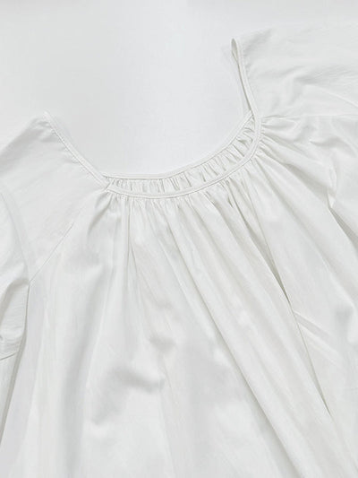 Flared Sleeves Loose Pleated Solid Color Split-Joint Round-Neck Maxi Dresses