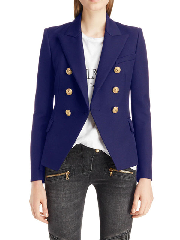 Long Sleeves Buttoned Notched Collar Blazer Outerwear