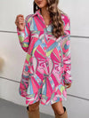A-Line Long Sleeves Printed Split-Joint Lapel Mini Dresses Shirt Dress