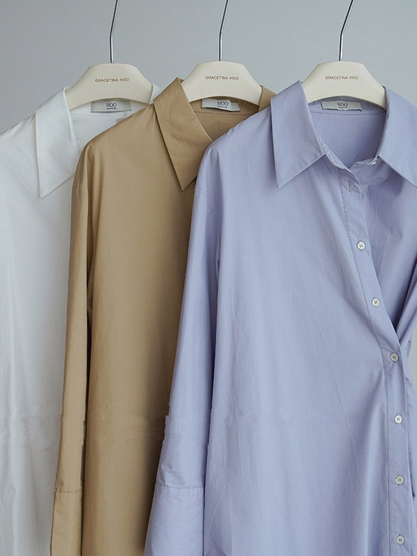 Long Sleeves Loose Asymmetric Solid Color Lapel Shirt Dress