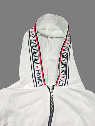 Long Sleeves Letter Print Split-Side Zipper Hooded Jackets+Pants Two Pieces Set