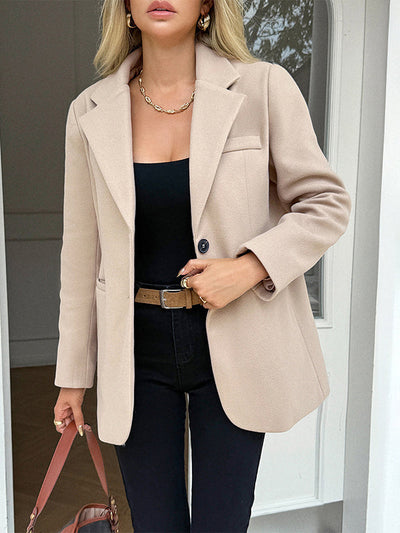 Long Sleeves Buttoned Pockets Solid Color Notched Collar Suit Outerwear