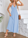 A-Line Loose Pleated Solid Color Split-Joint Deep V-Neck Maxi Dresses