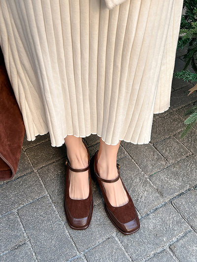 Shallow Cut Split-Joint Square-Toe Mary Janes Pumps