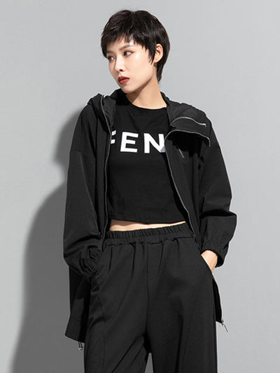 Fashion Irregularity Loose Solid Color Zipper Hooded Outerwear