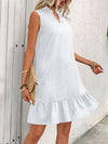 A-Line Loose Pleated Solid Color Split-Joint V-Neck Mini Dresses