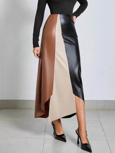 Irregularity Skinny Asymmetric Contrast Color Split-Joint Split-Side Skirts Bottoms